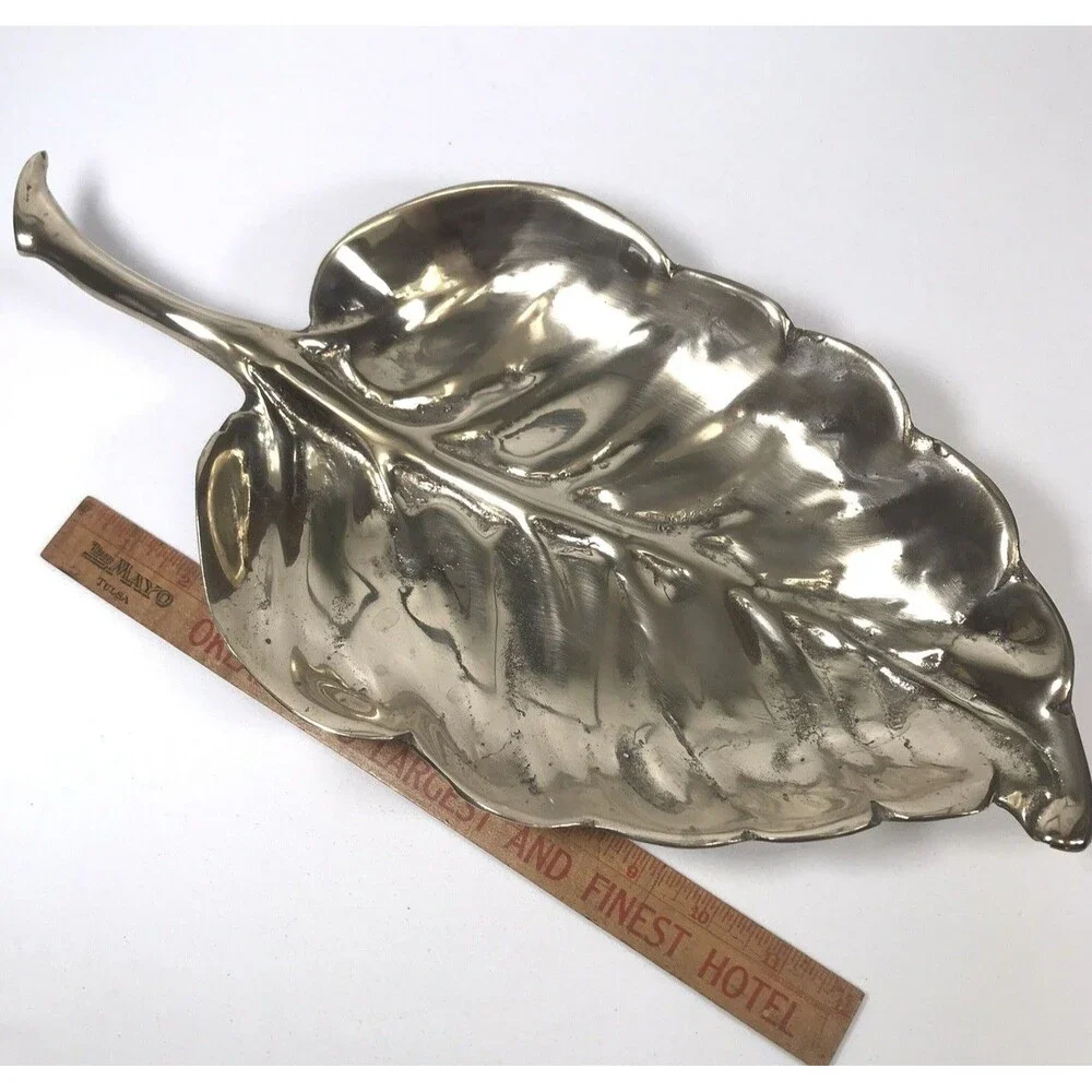 BRASS LEAF Footed Tray Serving Dish Center Piece Huge 16